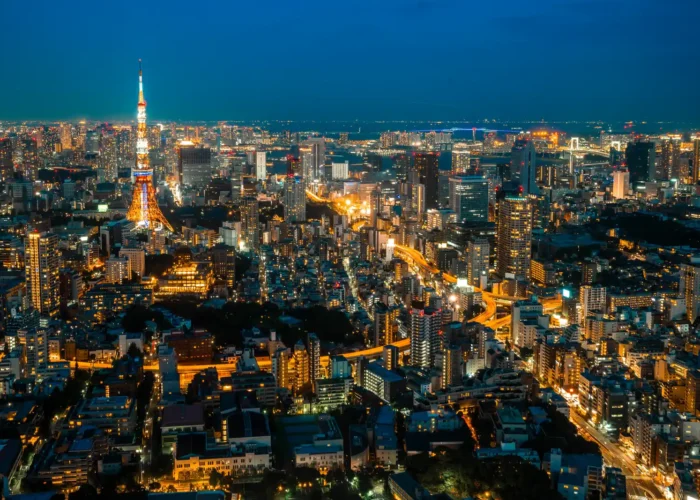 Night view of Tokyo city with Tokyo tower in Kanto, Japan.