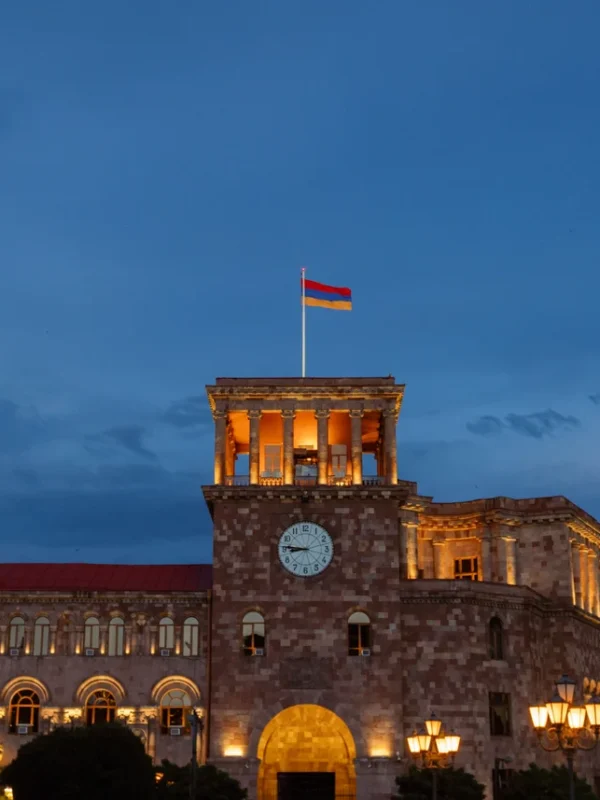 Night view of Government House in Yerevan, Armenia