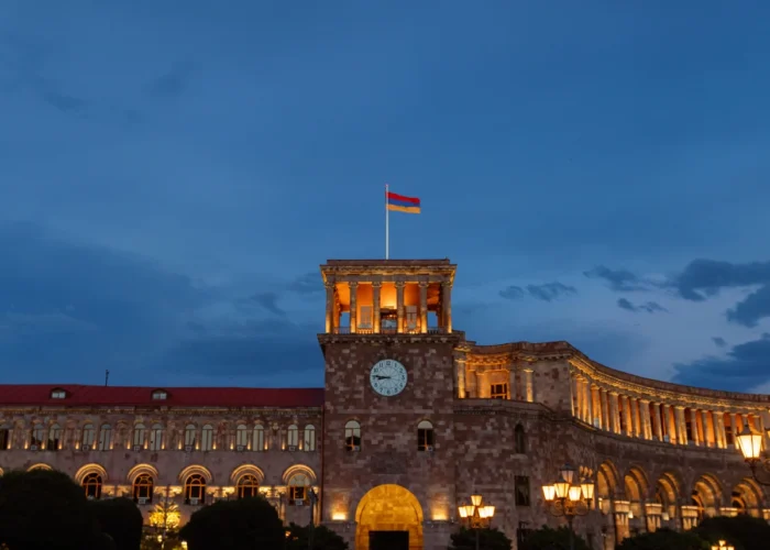 Night view of Government House in Yerevan, Armenia
