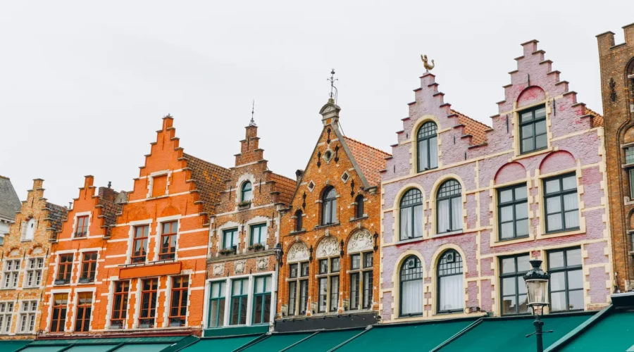 Historic Colored Houses in Bruges, Belgium