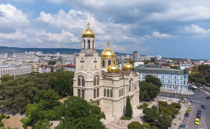 Aerial view of Cathedral of the Assumption in Varna
