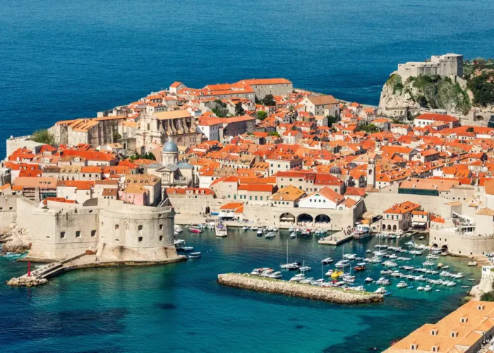 The aerial view of Dubrovnik, a city in southern Croatia.