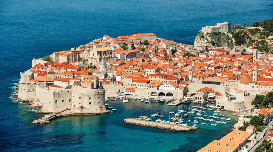 Aerial view of Dubrovnik, Croatia The aerial view of Dubrovnik, a city in southern Croatia.