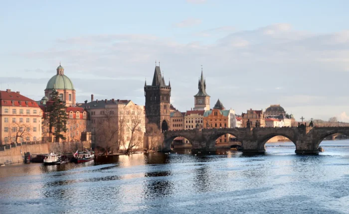Boat view on the river in Prague, Czech Republic