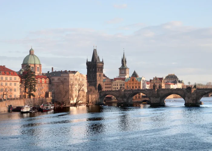 Boat view on the river in Prague, Czech Republic
