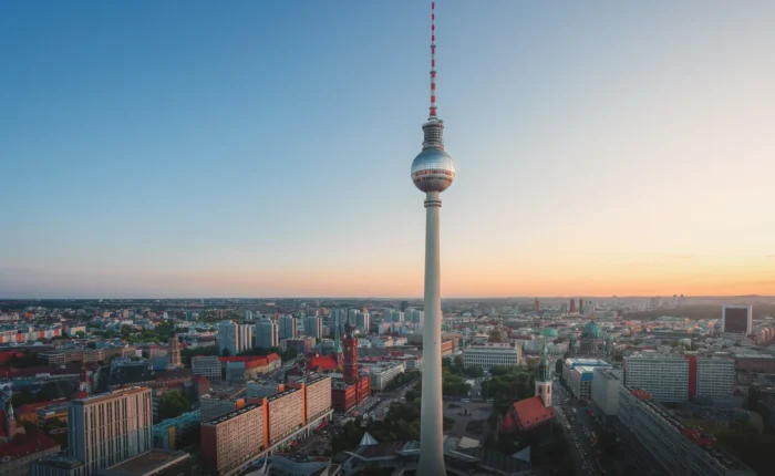 Aerial view of Berlin with Berlin Television Tower (Fernsehturm) - Berlin, Germany