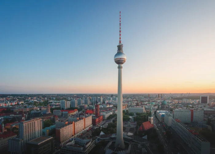Aerial view of Berlin with Berlin Television Tower (Fernsehturm) - Berlin, Germany