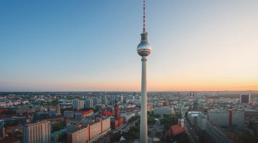 Aerial view of Berlin with Berlin Television Tower (Fernsehturm) - Berlin, Germany