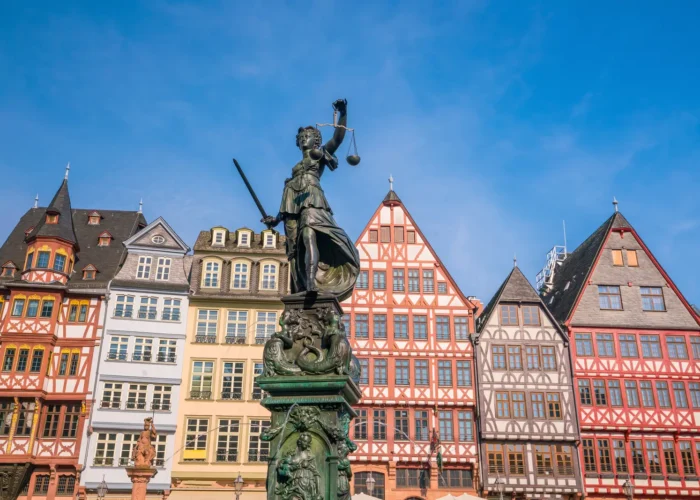 Old town square Romerberg in Frankfurt, Germany
