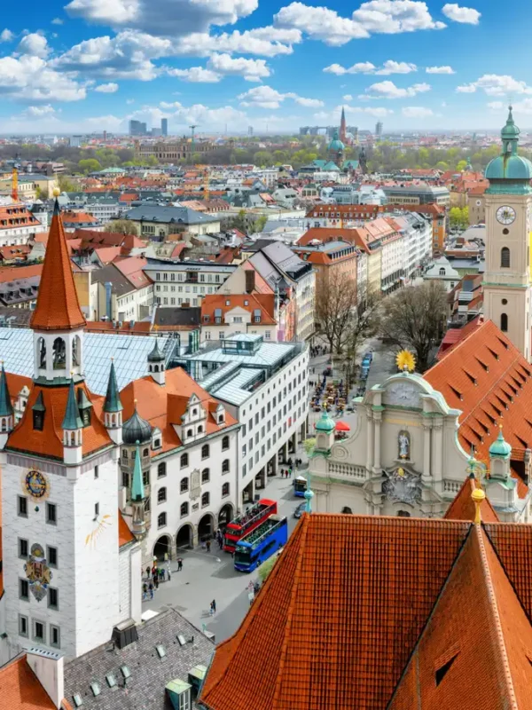 Elevated view of the skyline of Munich, Germany.