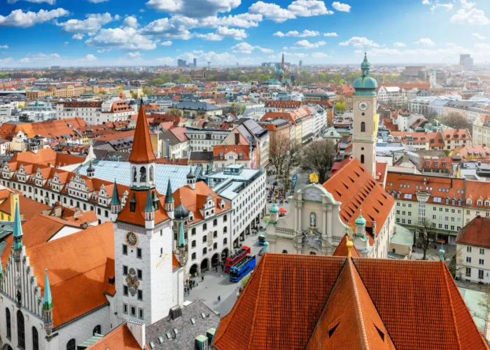 Elevated view of the skyline of Munich, Germany.