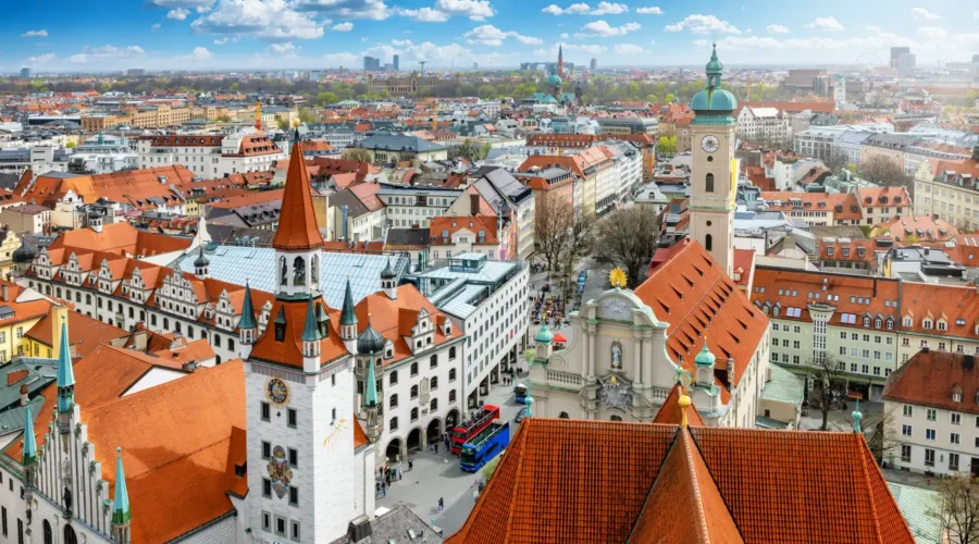 Elevated view of the skyline of Munich, Germany.