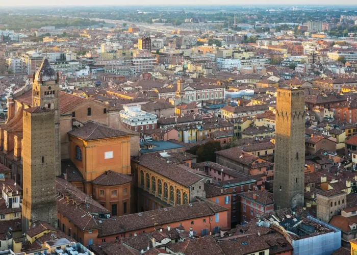 Above view of Basilica San Petronio in Bologna, Italy