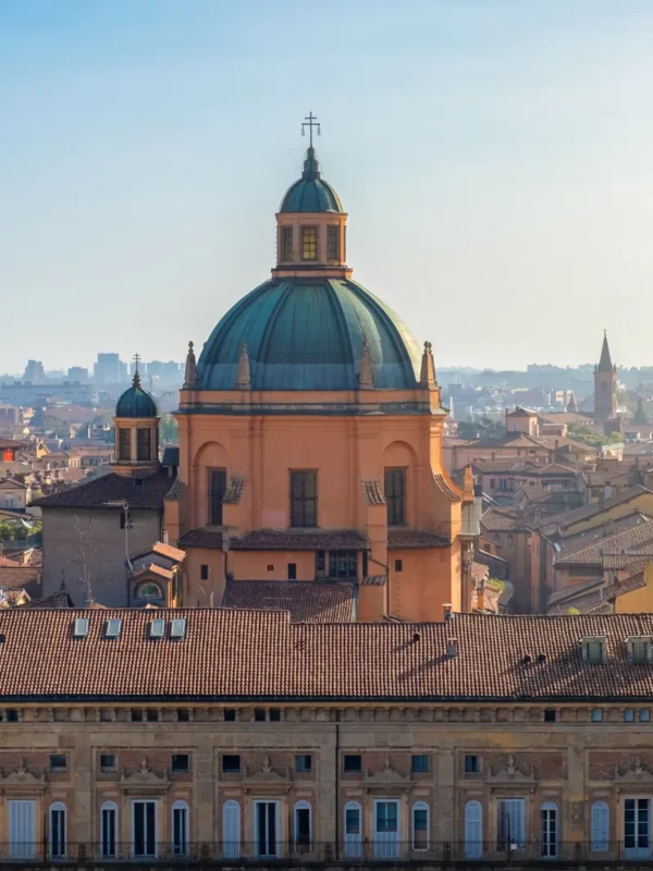 Aerial view of Bologna old town in Italy
