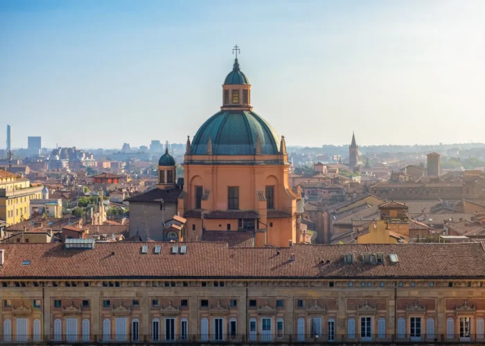 Aerial view of Bologna old town in Italy