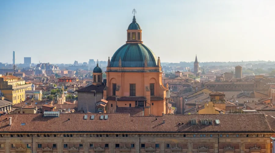 Aerial view of Bologna old town in Italy