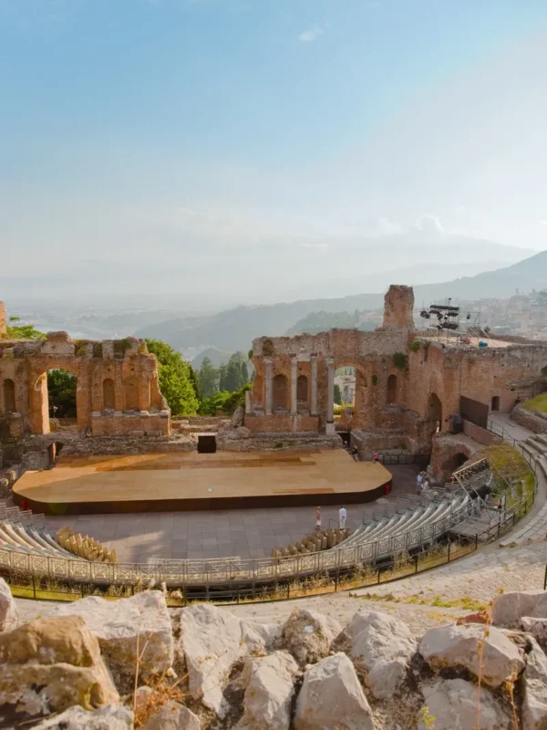 Antique amphitheater Teatro Greco in Taormina, Sicily, Italy