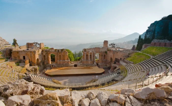 Antique amphitheater Teatro Greco in Taormina, Sicily, Italy