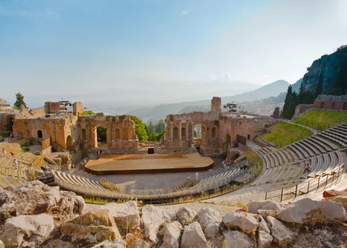 Antique amphitheater Teatro Greco in Taormina, Sicily, Italy