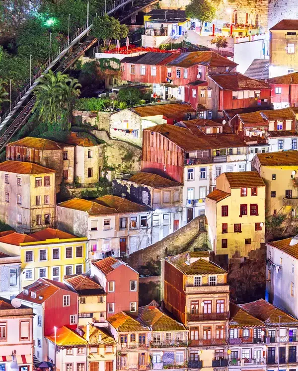 Overlooking buildings in the Ribeira area of Porto, Portugal
