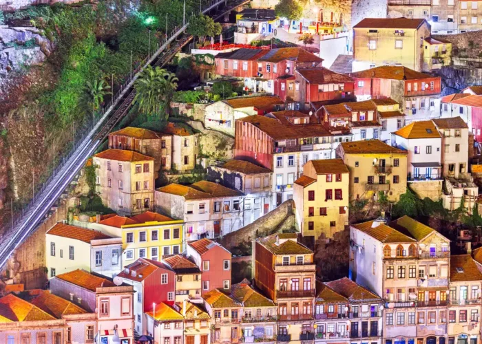 Overlooking buildings in the Ribeira area of Porto, Portugal