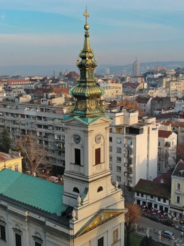Aerial view of St. Michael Cathedral in Belgrade, Serbia