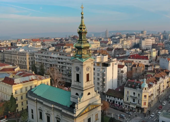 Aerial view of St. Michael Cathedral in Belgrade, Serbia