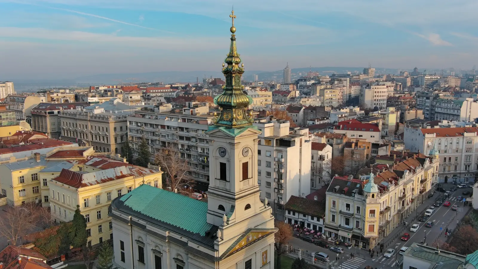 Aerial view of St. Michael Cathedral in Belgrade, Serbia