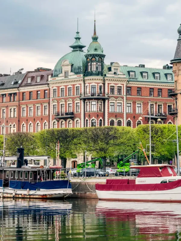 Beautiful view of the boats in the river, Stockholm, Sweden