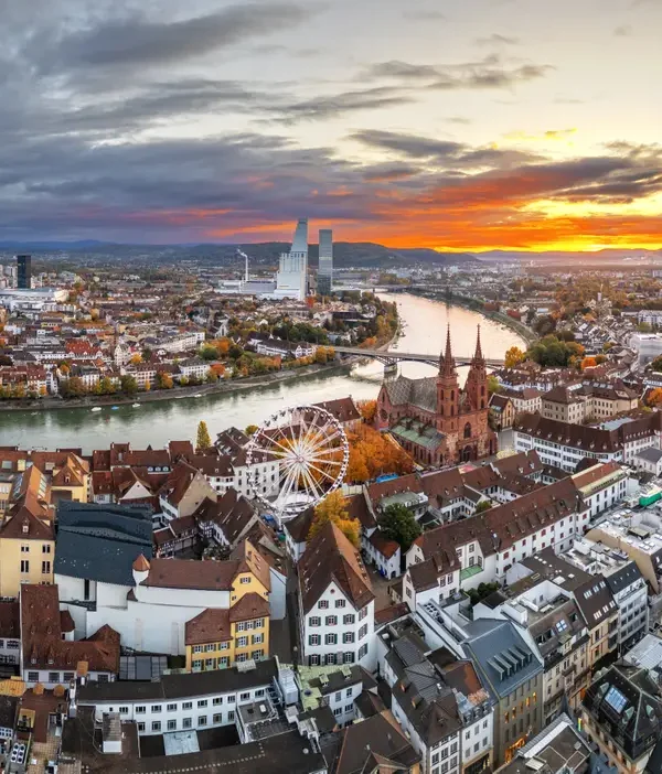 Basel, Switzerland townscape at sunrise