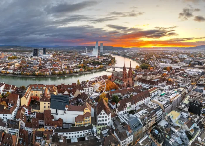 Basel, Switzerland townscape at sunrise