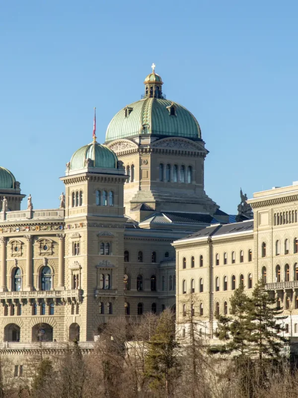 Switzerland, Bern. Federal Palace front view, Swiss government and parliament building