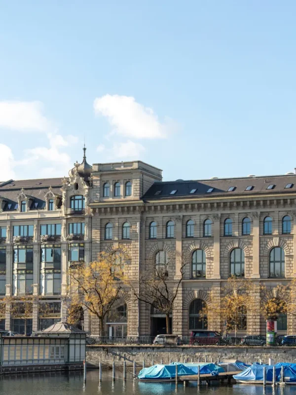 Zurich. Former Post office building and clock tower in Old Town Altstadt, Switzerland
