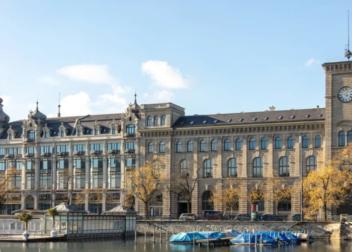 Zurich. Former Post office building and clock tower in Old Town Altstadt, Switzerland