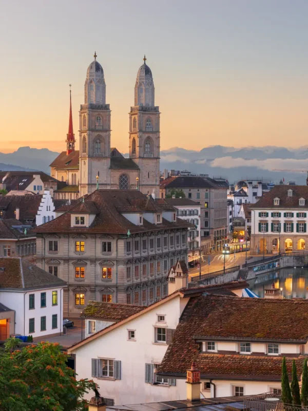 Zurich, Switzerland town skyline at dawn