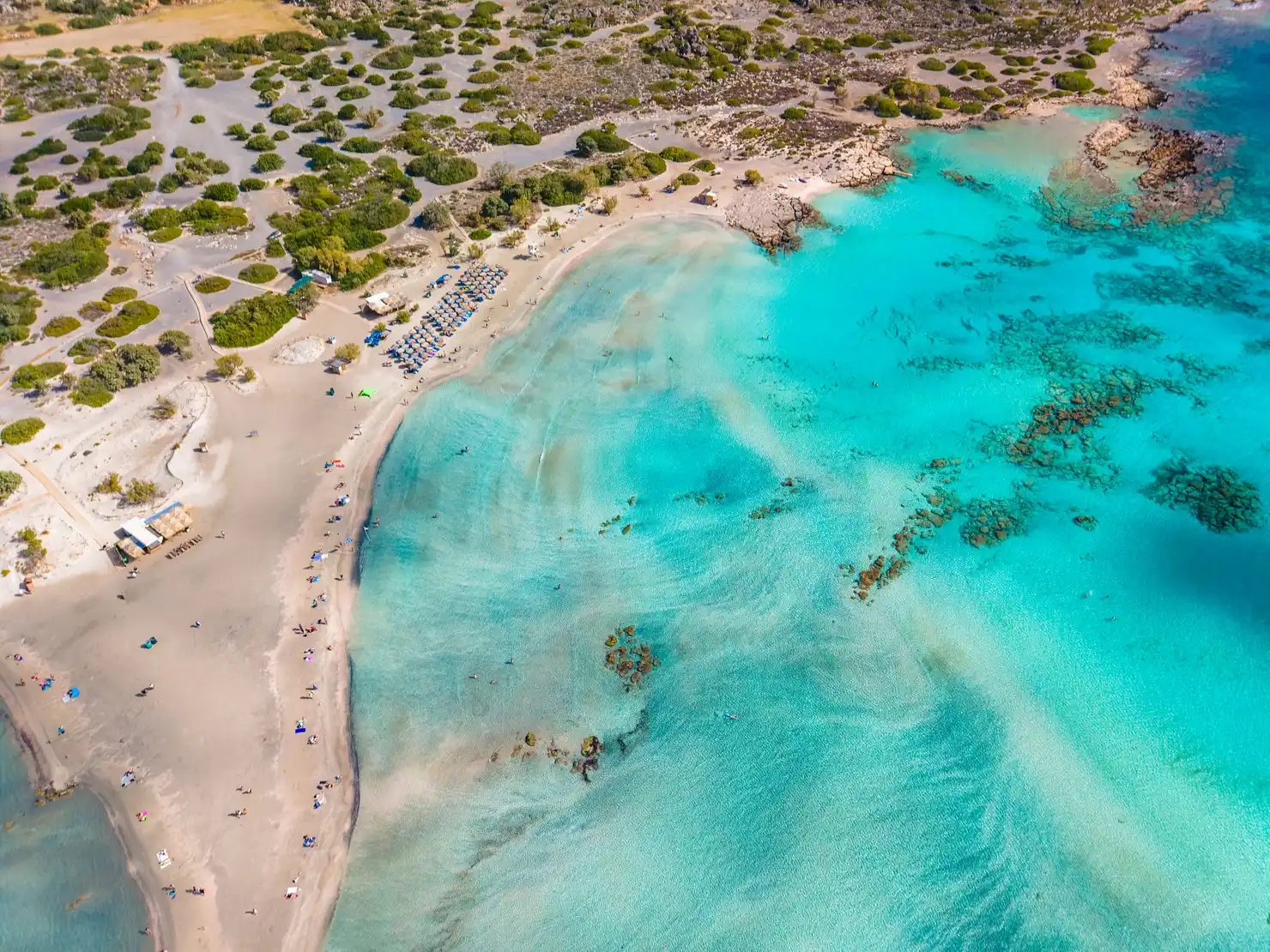 Aerial view of Elafonissi beach in Crete, Greece