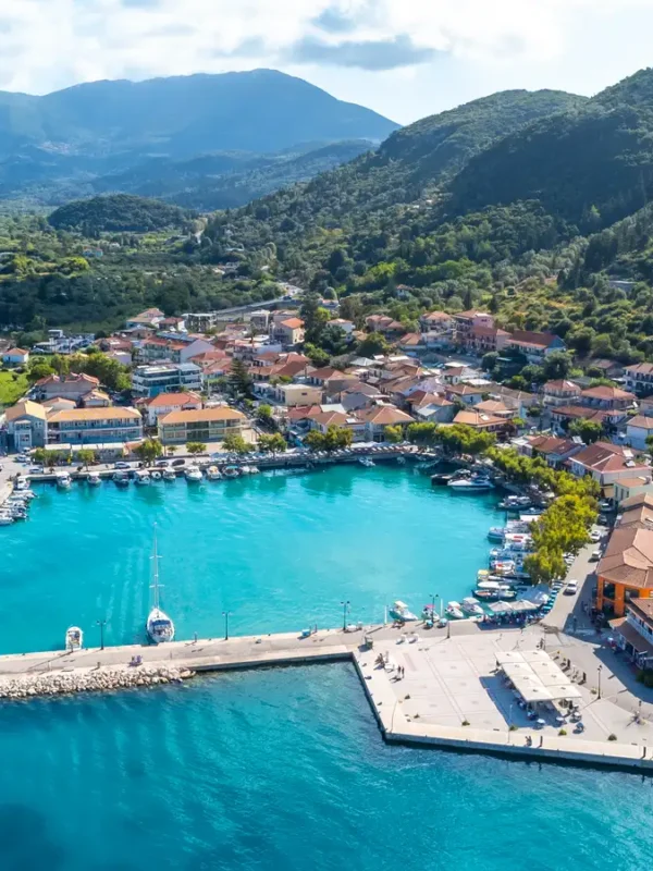 Aerial view of Vasiliki port, Lefkada, Greece