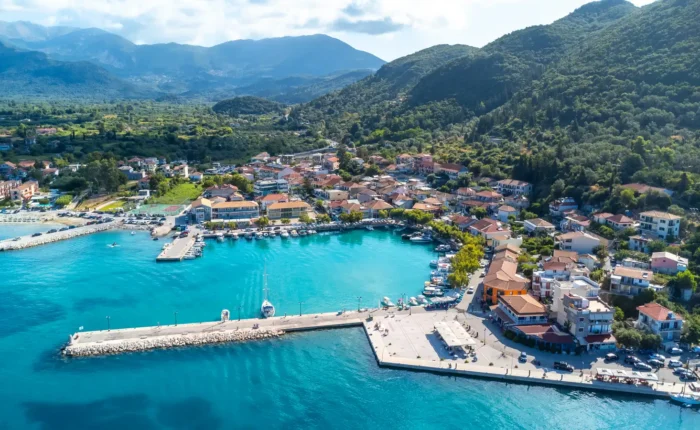 Aerial view of Vasiliki port, Lefkada, Greece