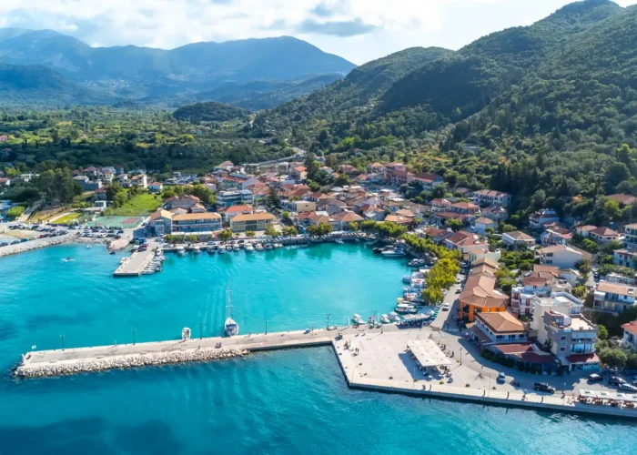 Aerial view of Vasiliki port, Lefkada, Greece