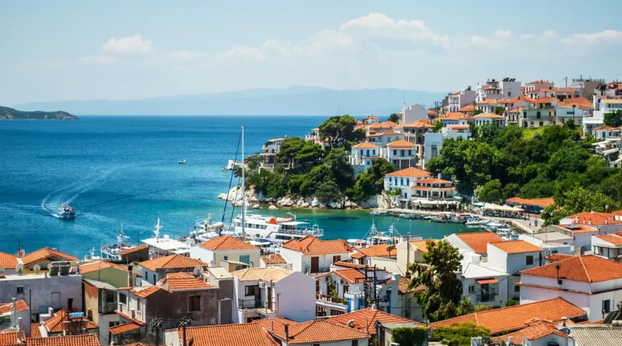 White house on the island of Skiathos, Greece