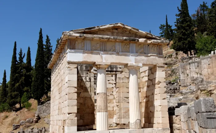 The treasury of the Athenians in Delphi, Greece
