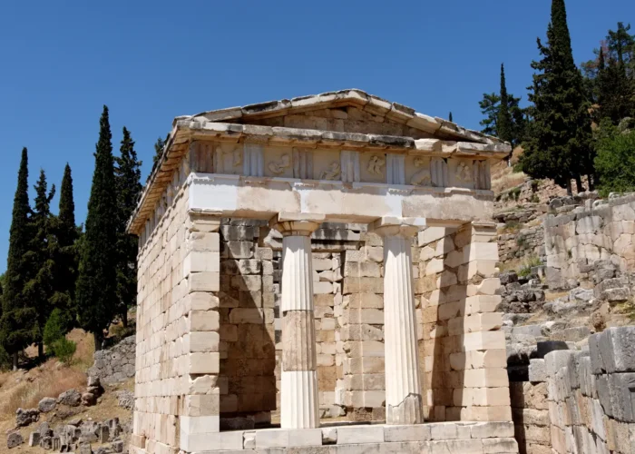 The treasury of the Athenians in Delphi, Greece