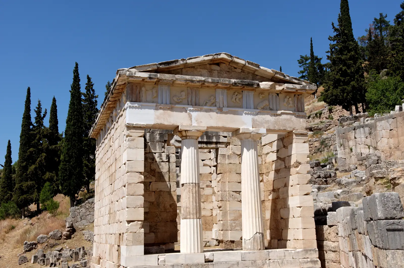 The treasury of the Athenians in Delphi, Greece