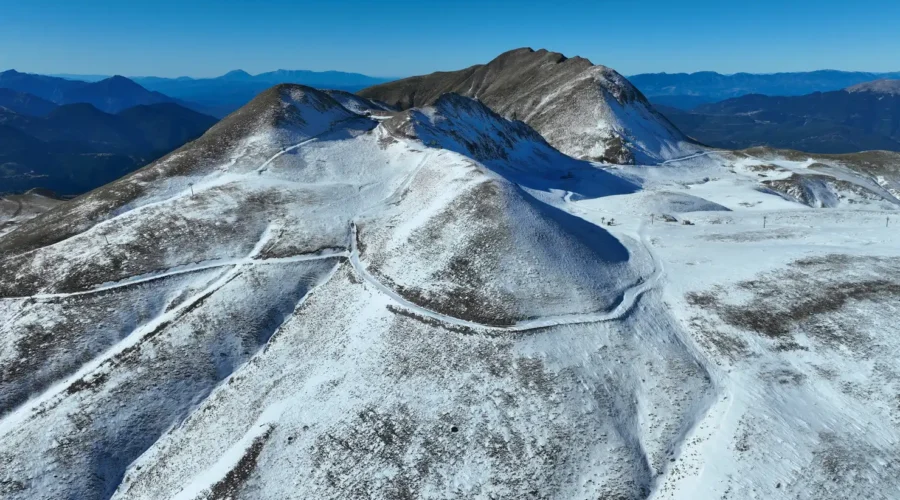 Aerial view of famous ski resort of Velouchi mountain in Greece