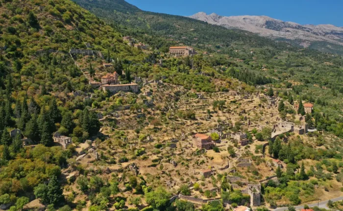 Aerial view of Mystras, Greece