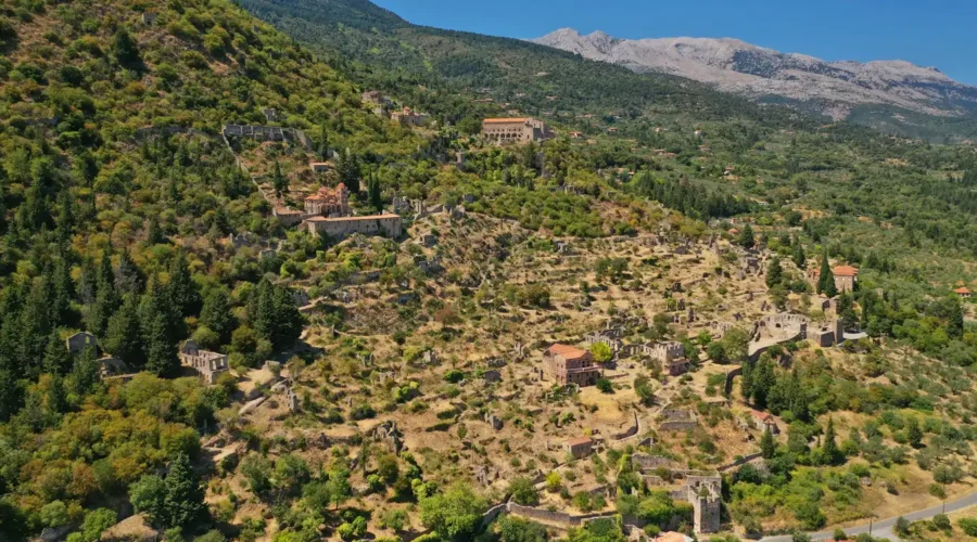 Aerial view of Mystras, Greece