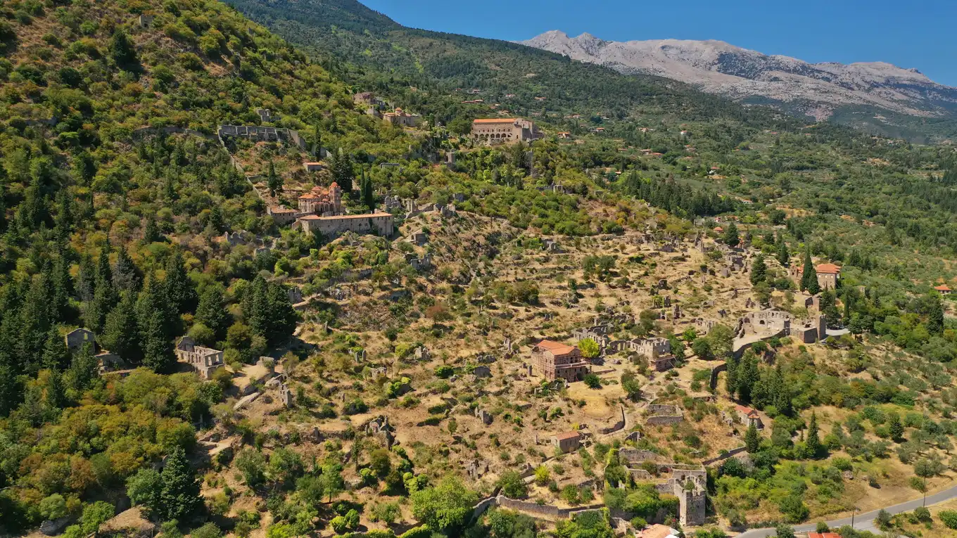 Aerial view of Mystras, Greece